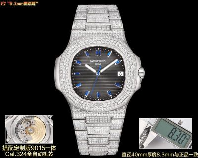 E7 Factory Patek Philippe Nautilus Cal.324 Movement 316L Steel 40mm Diamond Blue Second Hand Watch